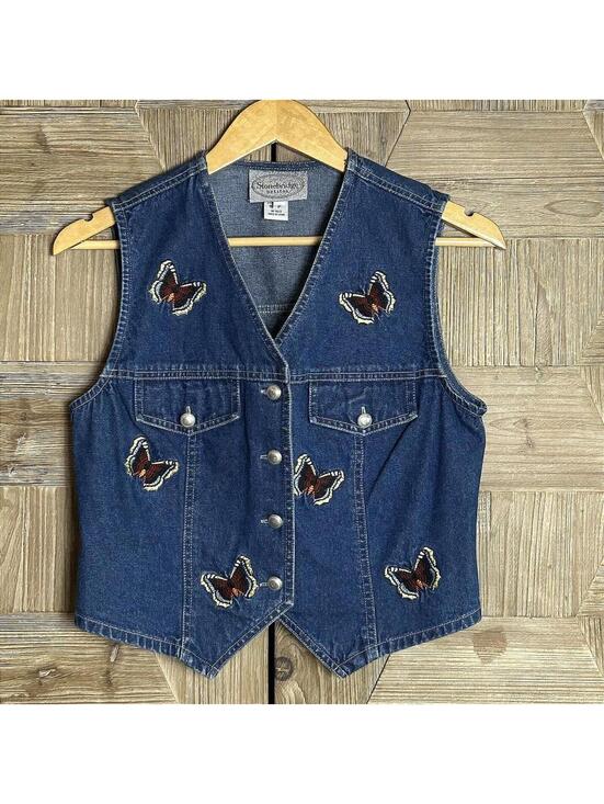 Stonebridge Jackets & Blazers - Vintage Stonebridge Western Y2K Denim Butterfly Vest Size SP Retro Bohochic